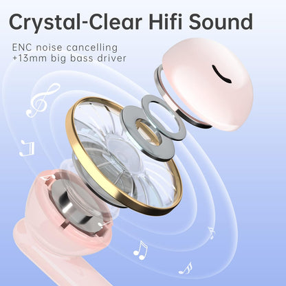 Wireless Earbuds Bluetooth Earbuds Noise Cancelling Earbud Wireless Earphones Built in Mic Handset 36H Playtime Comfortable IP55 Waterproof Earphone for Sport Women Girls Gifts Ideas,Pink