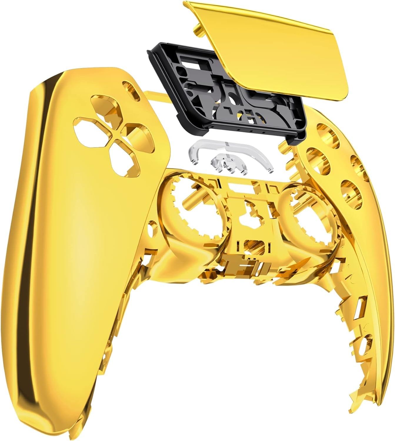 Chrome Gold Glossy Touchpad Front Top Shell Compatible with Ps5 Controller BDM-010 020 030 040 050, DIY Replacement Shell Custom Touch Pad Cover Compatible with Ps5 Controller