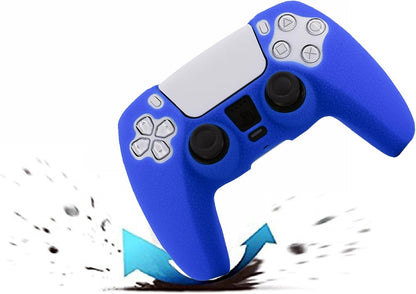 Silicone Skin Compatible with PS5 Controller Cover Sony Playstation5 Controller Grip Skin Protector Faceplates Kits Video Games(Pack 2 Covers with 8Pcs Thumb Grips Caps(Red,Blue)