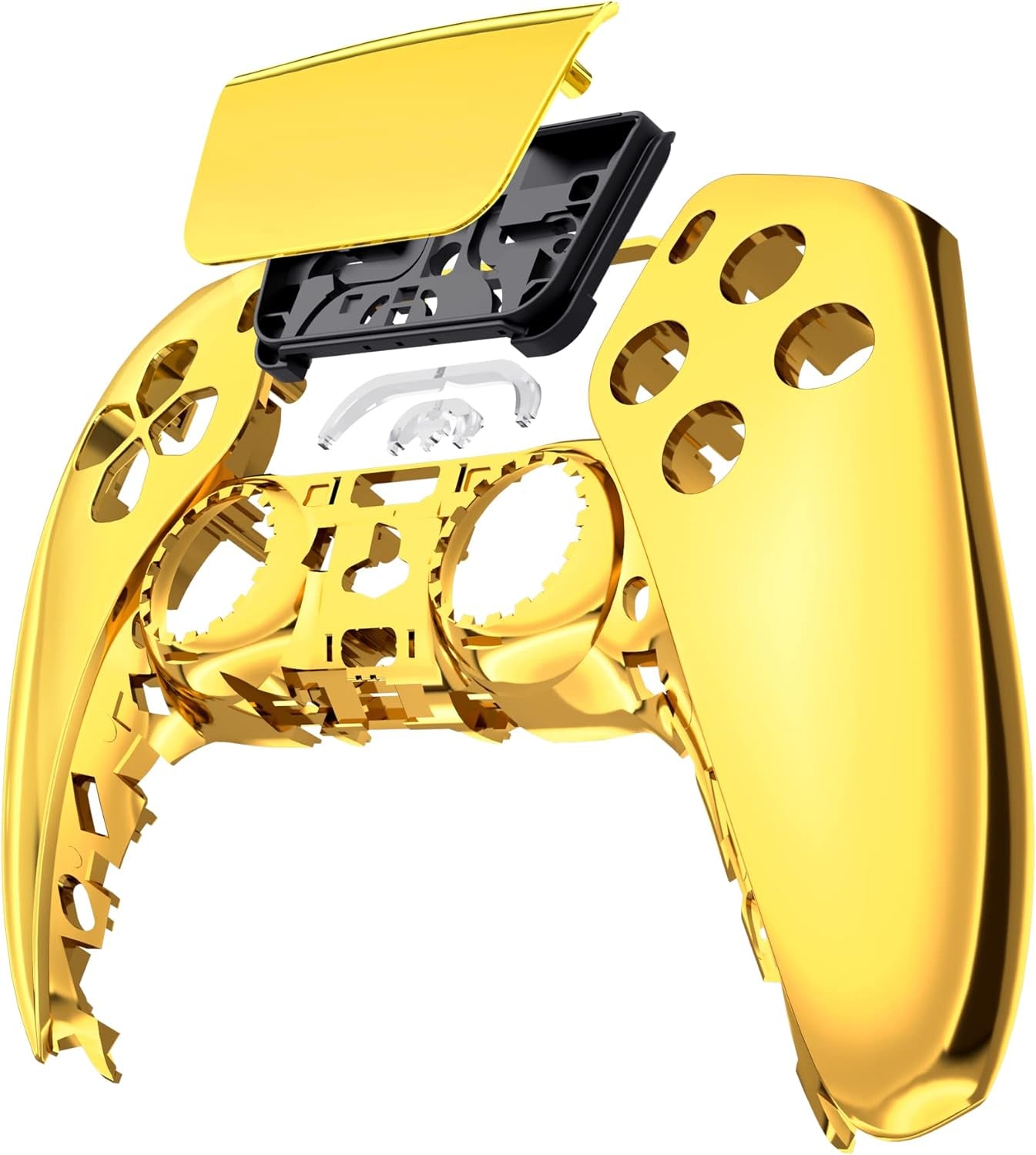 Chrome Gold Glossy Touchpad Front Top Shell Compatible with Ps5 Controller BDM-010 020 030 040 050, DIY Replacement Shell Custom Touch Pad Cover Compatible with Ps5 Controller