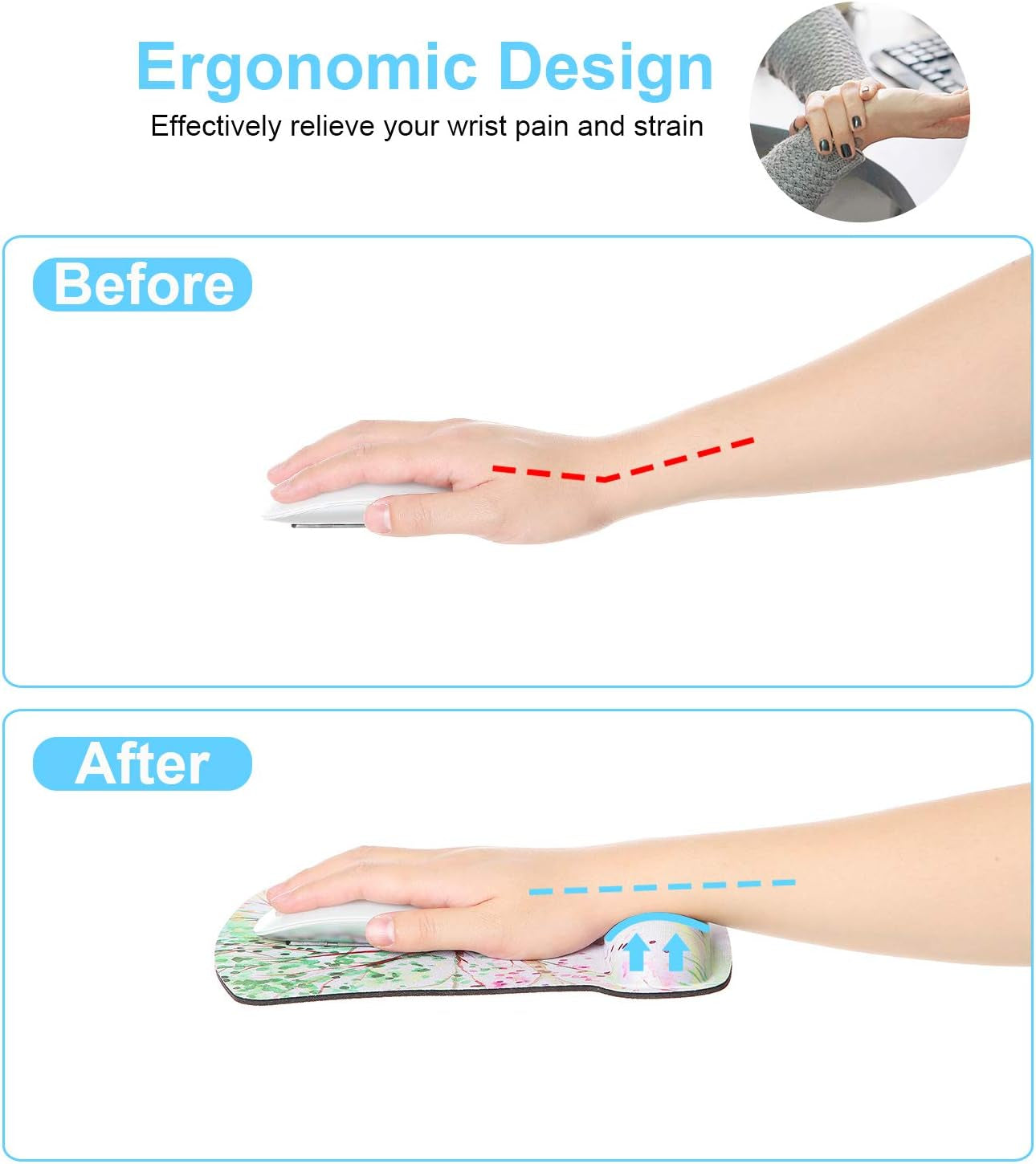 Ergonomic Mouse Pad with Wrist Rest Support Gel with Coaster, Cute Wrist Pad with Non-Slip Rubber Base, Easy Typing & Pain Relief, Black White Marble
