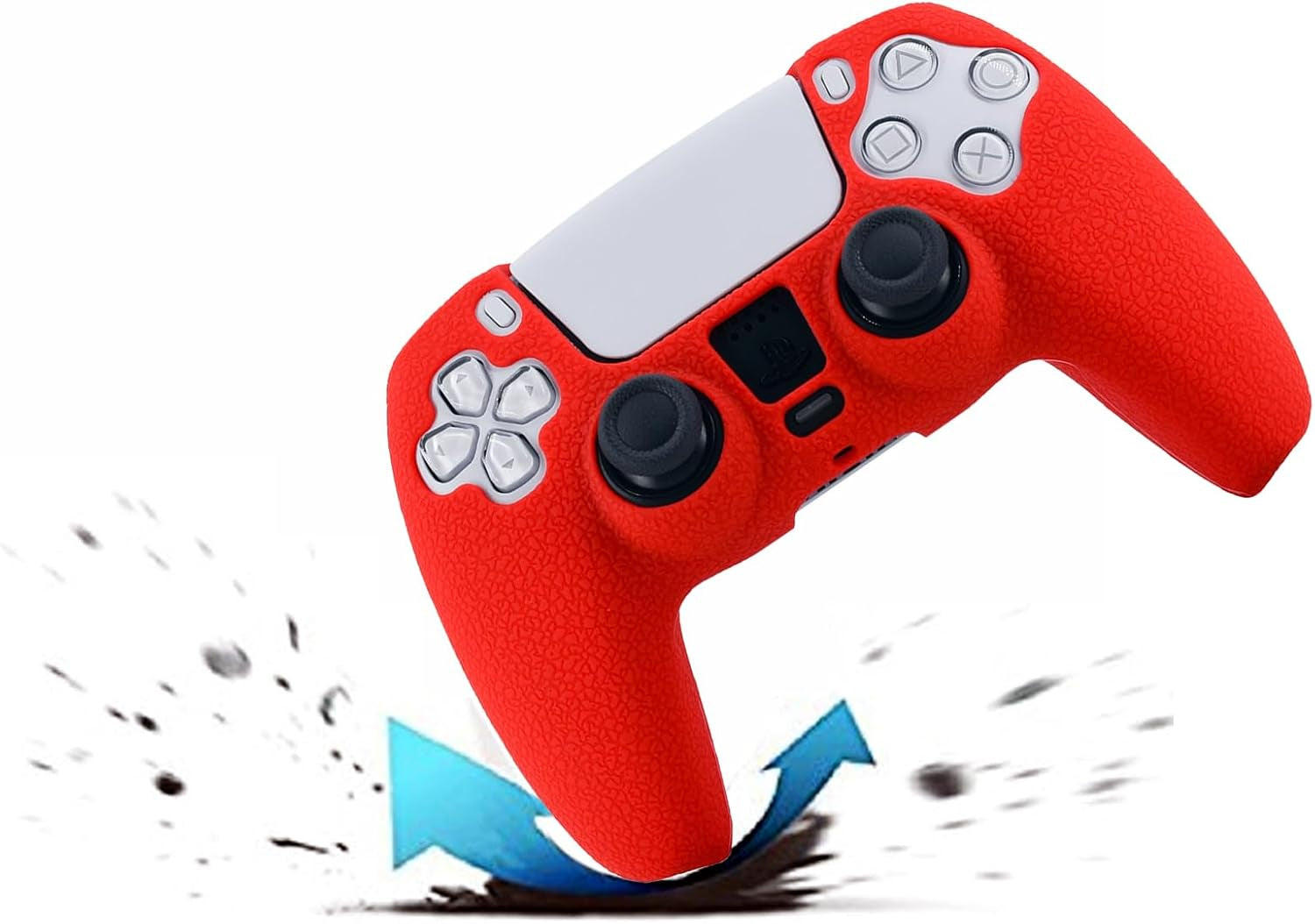 Silicone Skin Compatible with PS5 Controller Cover Sony Playstation5 Controller Grip Skin Protector Faceplates Kits Video Games(Pack 2 Covers with 8Pcs Thumb Grips Caps(Red,Blue)