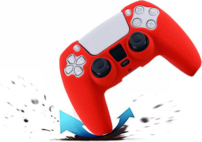 Silicone Skin Compatible with PS5 Controller Cover Sony Playstation5 Controller Grip Skin Protector Faceplates Kits Video Games(Pack 2 Covers with 8Pcs Thumb Grips Caps(Red,Blue)