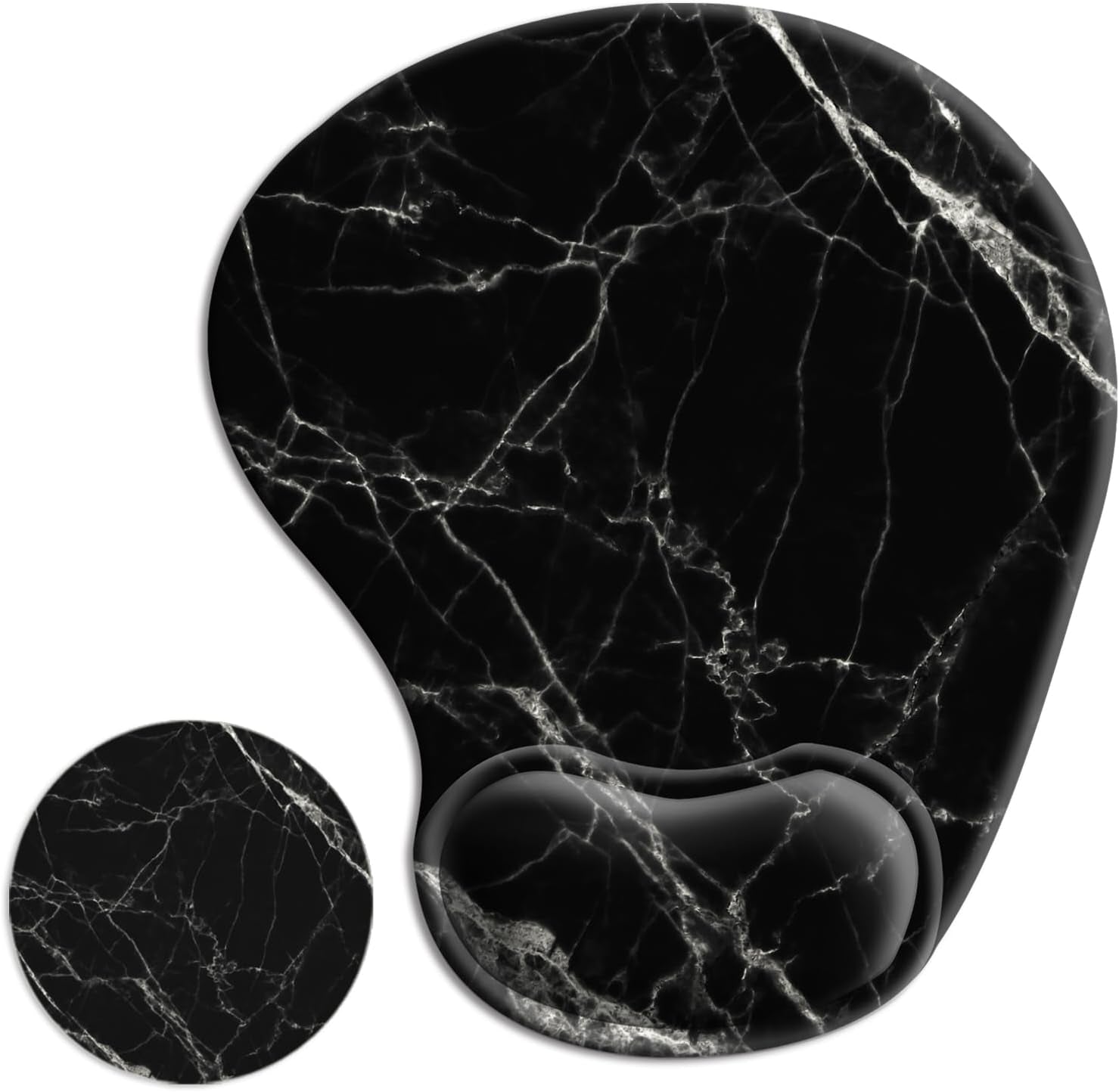 Ergonomic Mouse Pad with Wrist Rest Support Gel with Coaster, Cute Wrist Pad with Non-Slip Rubber Base, Easy Typing & Pain Relief, Black White Marble