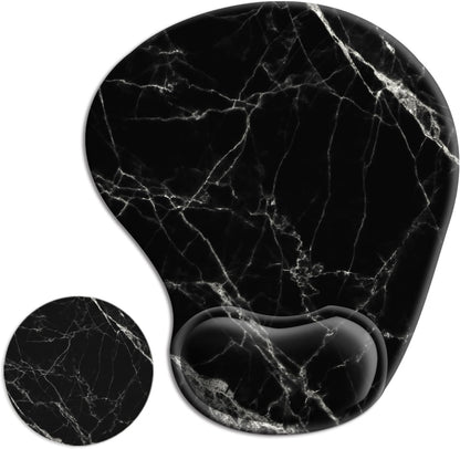 Ergonomic Mouse Pad with Wrist Rest Support Gel with Coaster, Cute Wrist Pad with Non-Slip Rubber Base, Easy Typing & Pain Relief, Black White Marble