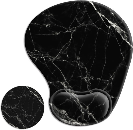 Ergonomic Mouse Pad with Wrist Rest Support Gel with Coaster, Cute Wrist Pad with Non-Slip Rubber Base, Easy Typing & Pain Relief, Black White Marble