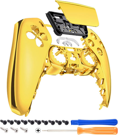Chrome Gold Glossy Touchpad Front Top Shell Compatible with Ps5 Controller BDM-010 020 030 040 050, DIY Replacement Shell Custom Touch Pad Cover Compatible with Ps5 Controller