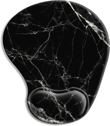 Ergonomic Mouse Pad with Wrist Rest Support Gel with Coaster, Cute Wrist Pad with Non-Slip Rubber Base, Easy Typing & Pain Relief, Black White Marble