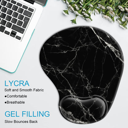 Ergonomic Mouse Pad with Wrist Rest Support Gel with Coaster, Cute Wrist Pad with Non-Slip Rubber Base, Easy Typing & Pain Relief, Black White Marble