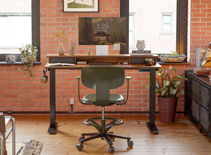 40 X 24 Inch Height Adjustable Electric Standing Desk with Double Drawer, Computer Desk, Home Office Stand up Table with 4 Height-Adjustable Feets & 2 Hooks, Rustic Brown