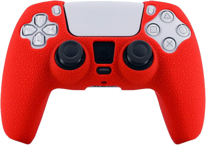 Silicone Skin Compatible with PS5 Controller Cover Sony Playstation5 Controller Grip Skin Protector Faceplates Kits Video Games(Pack 2 Covers with 8Pcs Thumb Grips Caps(Red,Blue)