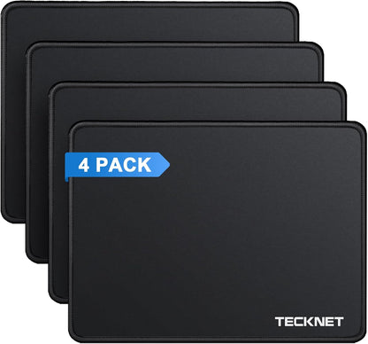 4 Pack Mouse Pad with Anti-Fray Stitching, Waterproof Surface & Non-Slip Rubber Base with Stitched Edges Gaming Mouse Mat for Laptop, Compatible with Laser and Optical Mice - Black