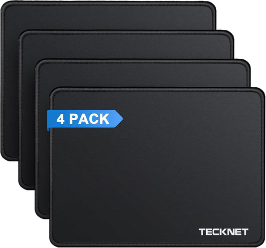 4 Pack Mouse Pad with Anti-Fray Stitching, Waterproof Surface & Non-Slip Rubber Base with Stitched Edges Gaming Mouse Mat for Laptop, Compatible with Laser and Optical Mice - Black